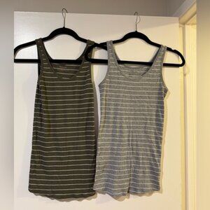 Motherhood Maternity Striped Tank Top Set - Olive and Gray size xs